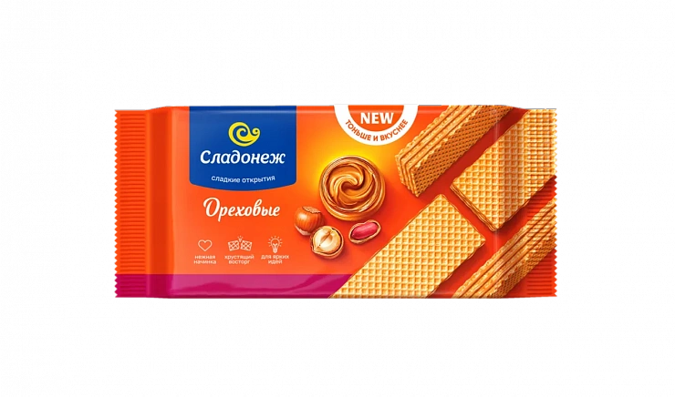 Вафли ТМ   «Сладонеж» Тоньше и вкуснее ореховые