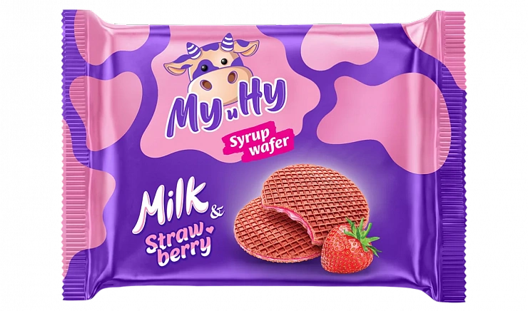 Вафли сиропные ТМ «Му и Ну» с молоком и клубникой